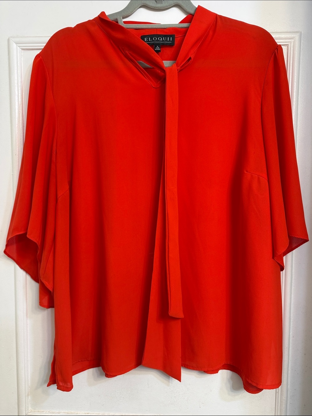 Eloquii Vibrant Red Tie-Neck Blouse